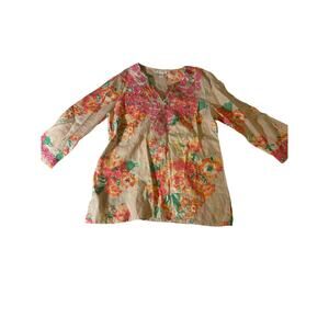 Charter Club large 100% Linen Tunic, embroidered